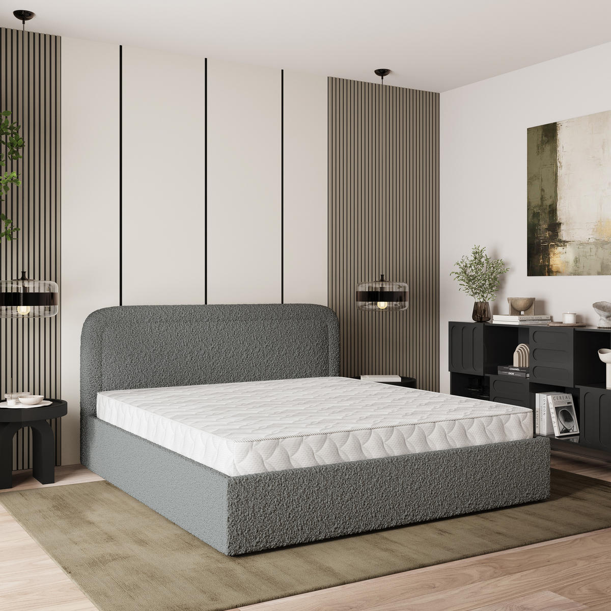 POLSTERBETT BENIRA Q 160x200 cm mit Bettkästen - Grau - Grau, Holz (160/200cm) - MASSENO