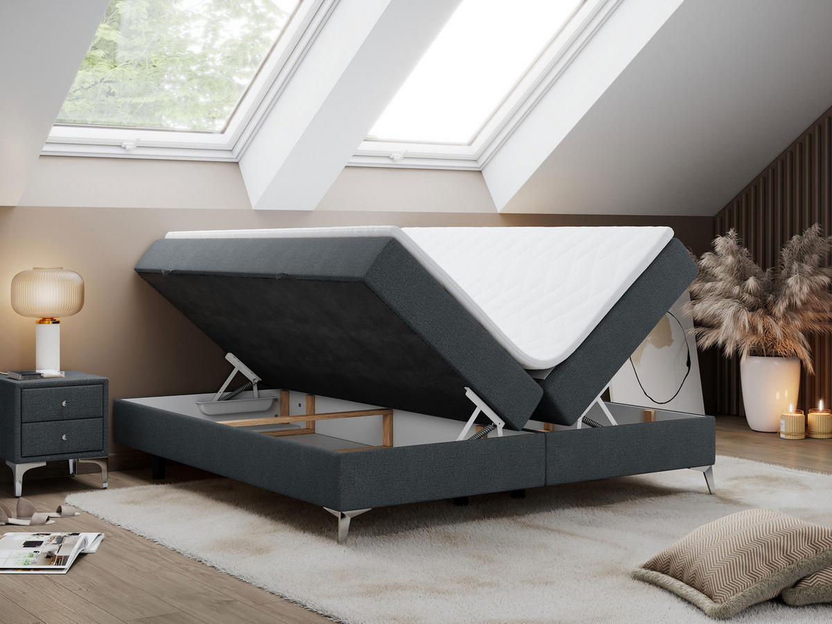 BOXBETT LESS 120/200 Dunkelgrau Struktur - H3 - Dunkelgrau, Holz/Textil (120/200cm) - MKS
