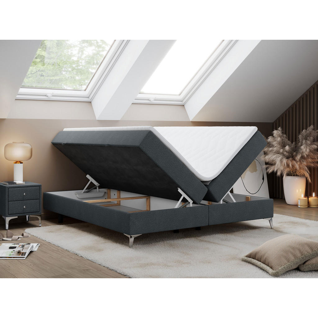 Thumbnail - MKS Boxbett, Dunkelgrau, Textil, 2-Sitzer, H3, Rechteckig, 140x200 cm, Schlafzimmer, Betten, Boxspringbetten