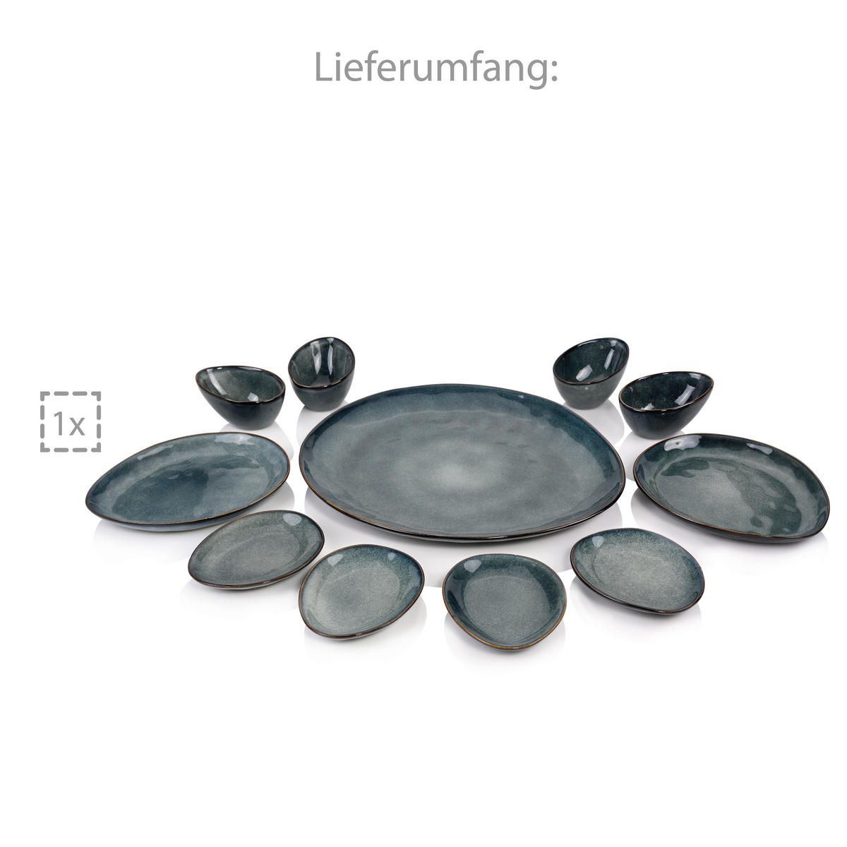 SERVIERPLATTEN SET DARWIN - 11 teilig aus Steingut - Blau, Keramik (16.5/32/38cm) - Sänger