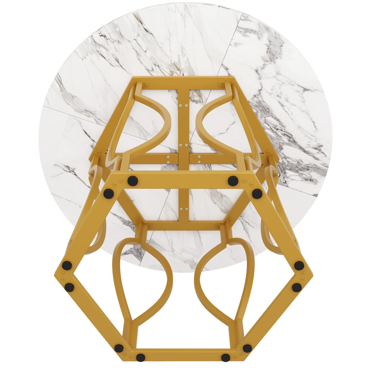 ESSTISCH 100/100/76 cm goldfarben weiß mit verstellbaren Fußgleitern aus MDF und Metall - Goldfarben, Holzwerkstoff (100/100/76cm) - OKWISH