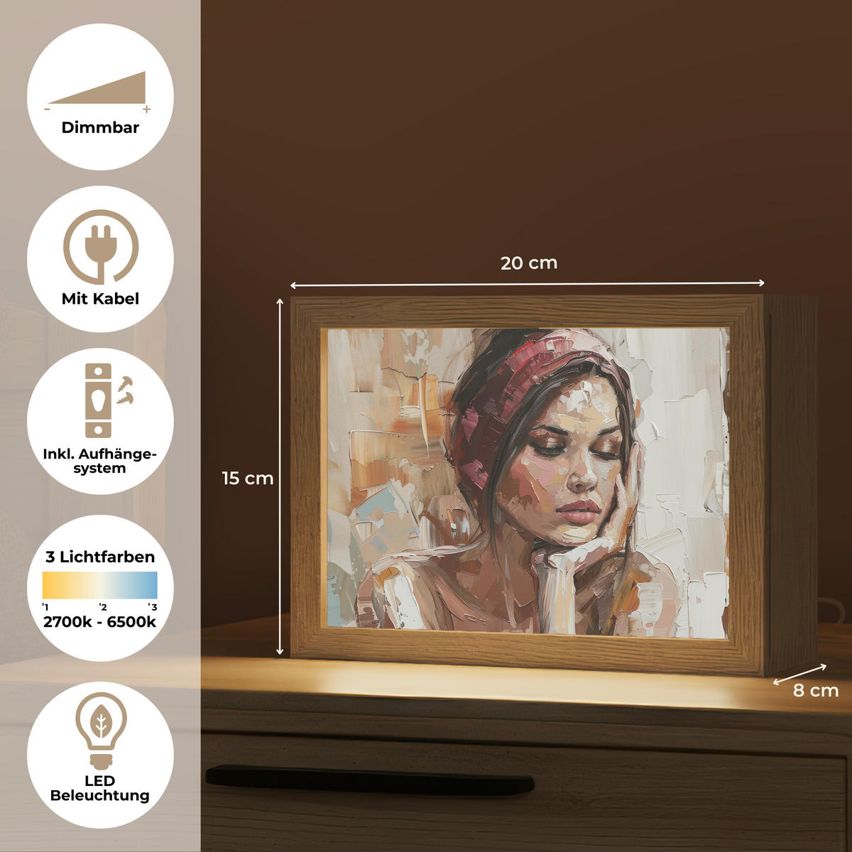 TISCHLEUCHTE Frau - Lackierung - Porträt - Modern 20x15 cm - Bronzefarben, Holzwerkstoff (8/20/15cm) - OnlyWow