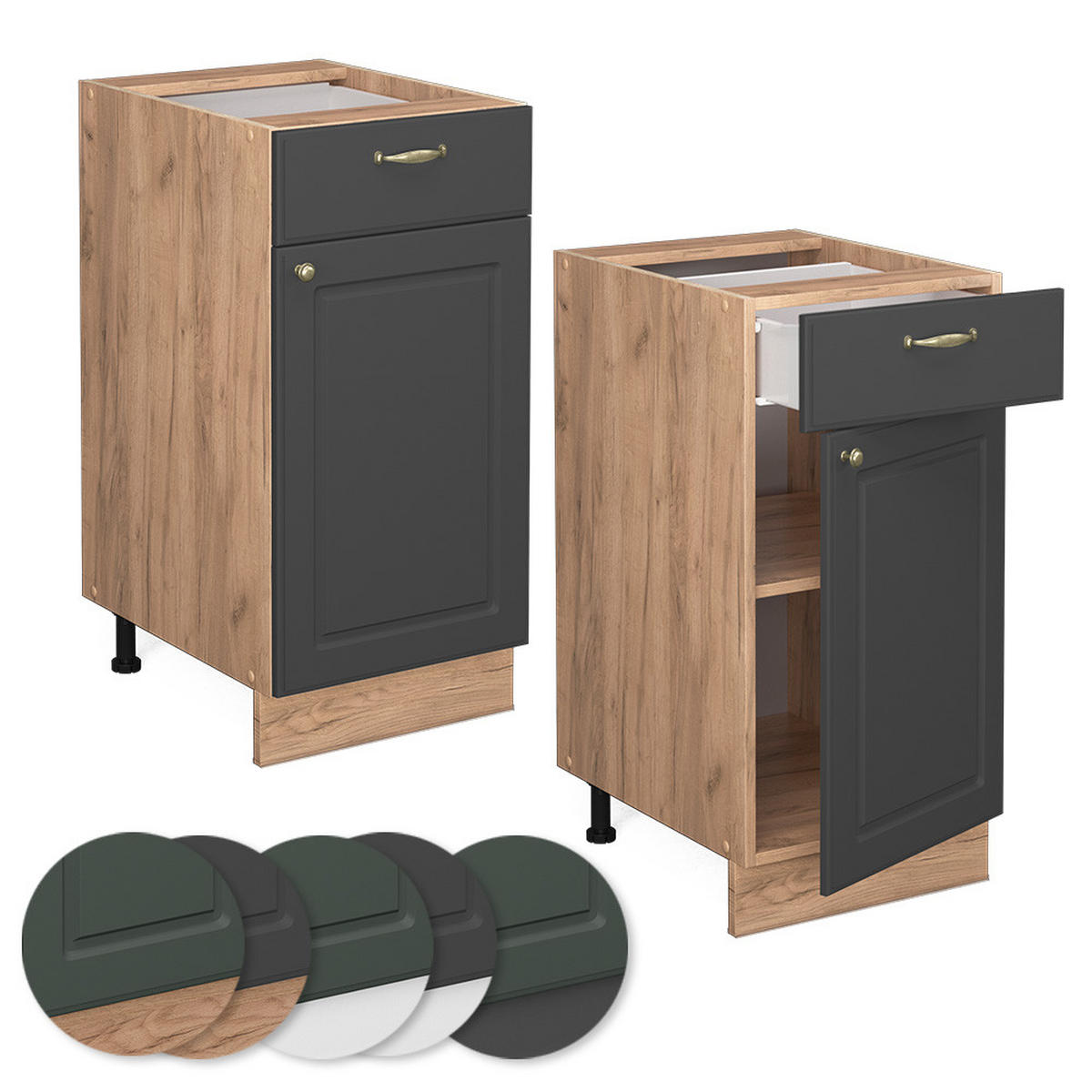 KÜCHENUNTERSCHRANK Fame-Line Anthrazit-Gold 40 cm ohne AP - Honigeiche/Anthrazit, Holzwerkstoff (40/82/51.6cm) - Vicco
