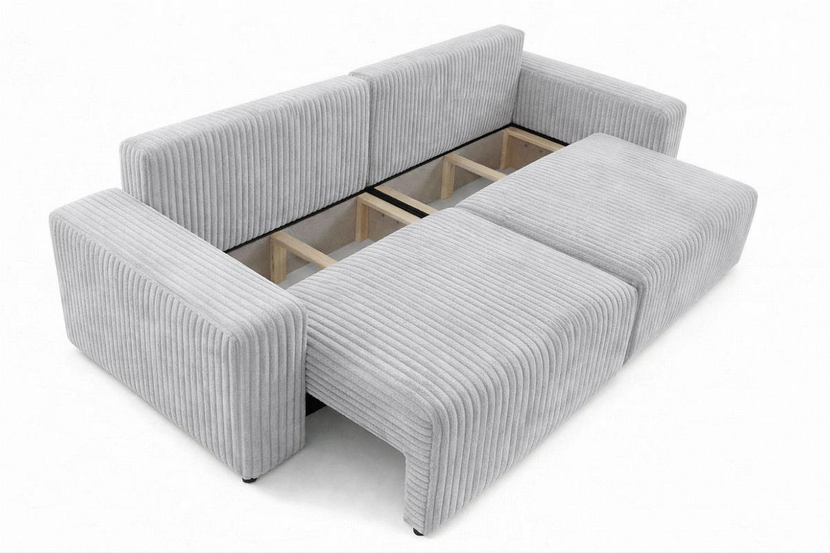 SOFA Mit Schlaffunktion Und Bettkasten, Cordstoff Tilia, Grau, BEST SCORNER - Grau, Holz (245/83/90cm) - Kaiser Möbel