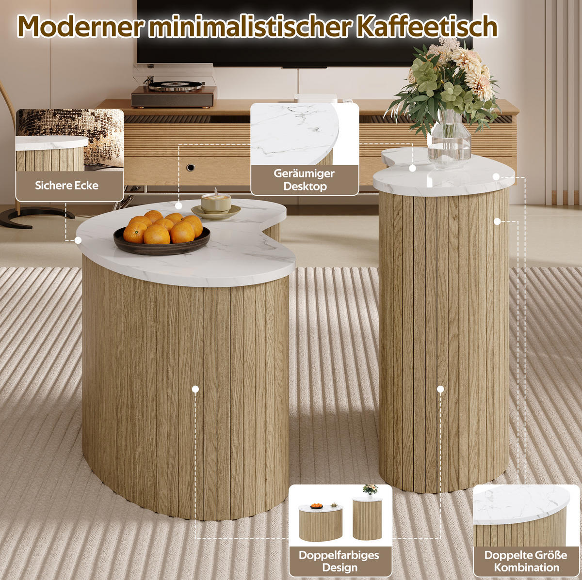 KLUBSKA miza, 60/37/38 in 40/25/50 cm, MDF naravna/bela - naravne barve, leseni material (60/37/38cm) - BEAOK