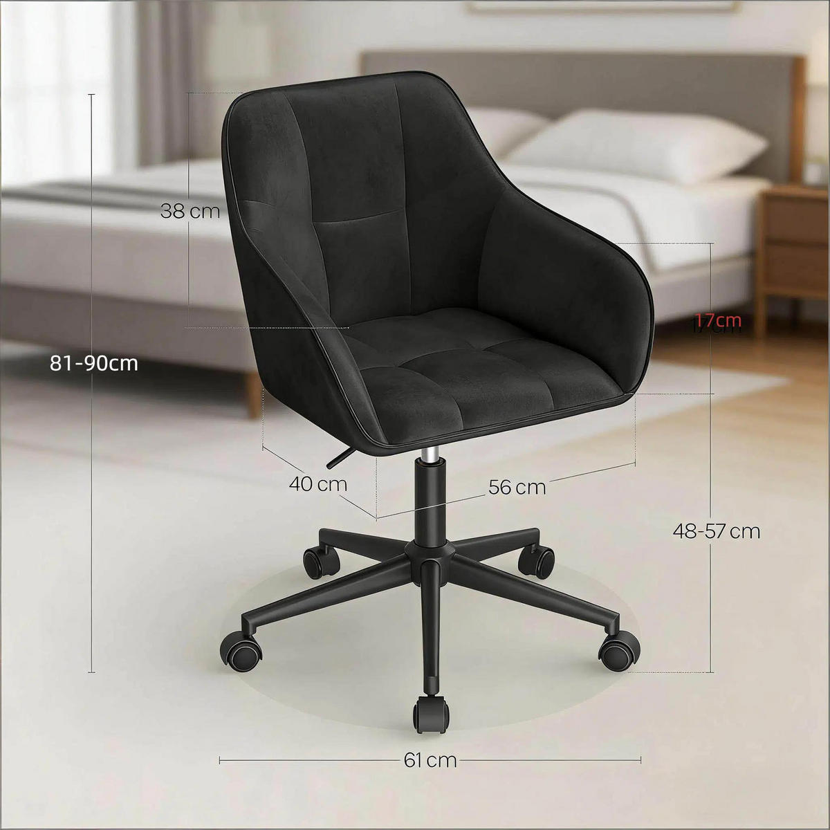 BÜROSTUHL Schwarz 40,5/40/86 cm - Schwarz, Metall (61/40/40.5cm) - PANGIVO