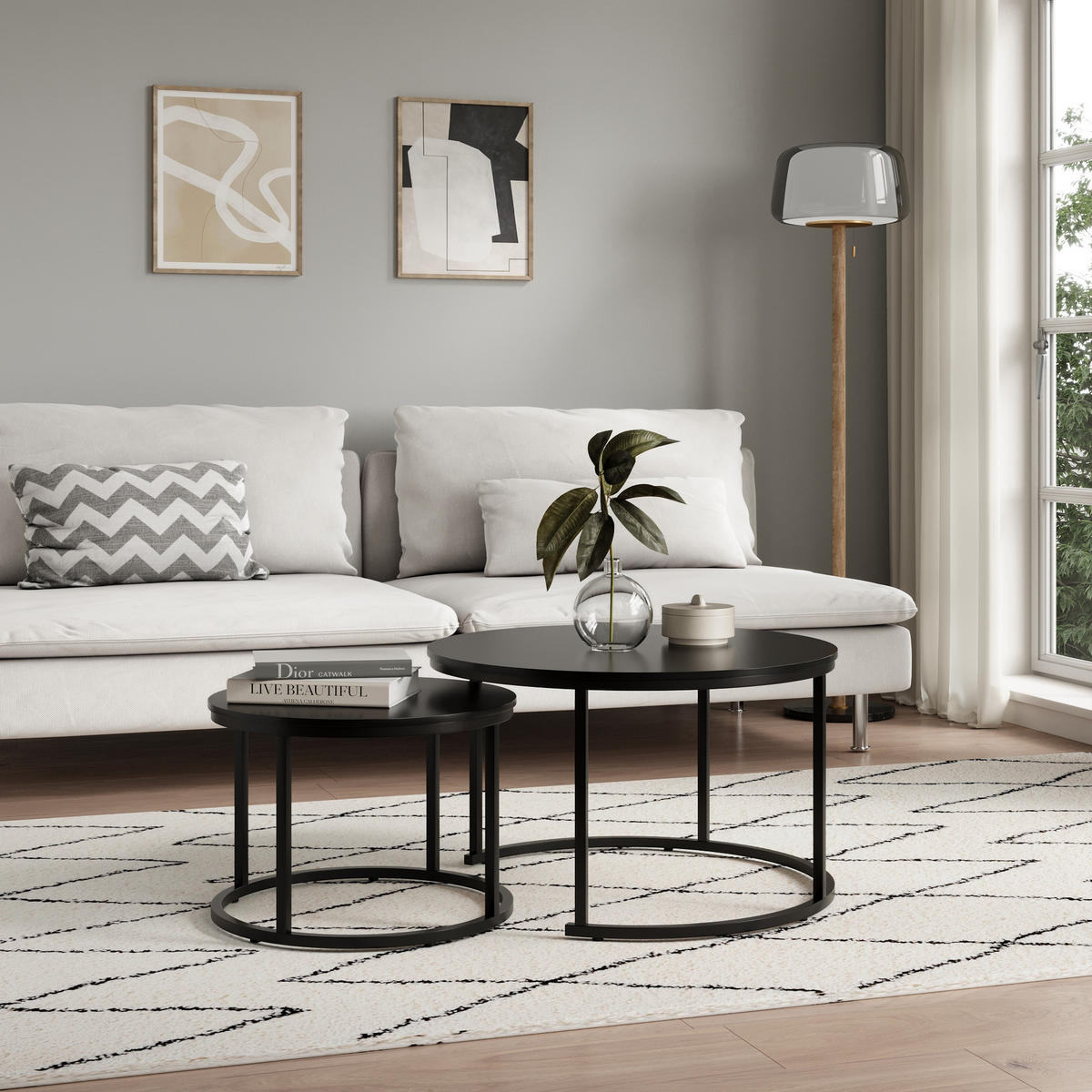 COUCHTISCH 2er Set rund schwarz - Schwarz, Holzwerkstoff (70/70/42.5cm) - Home Collective