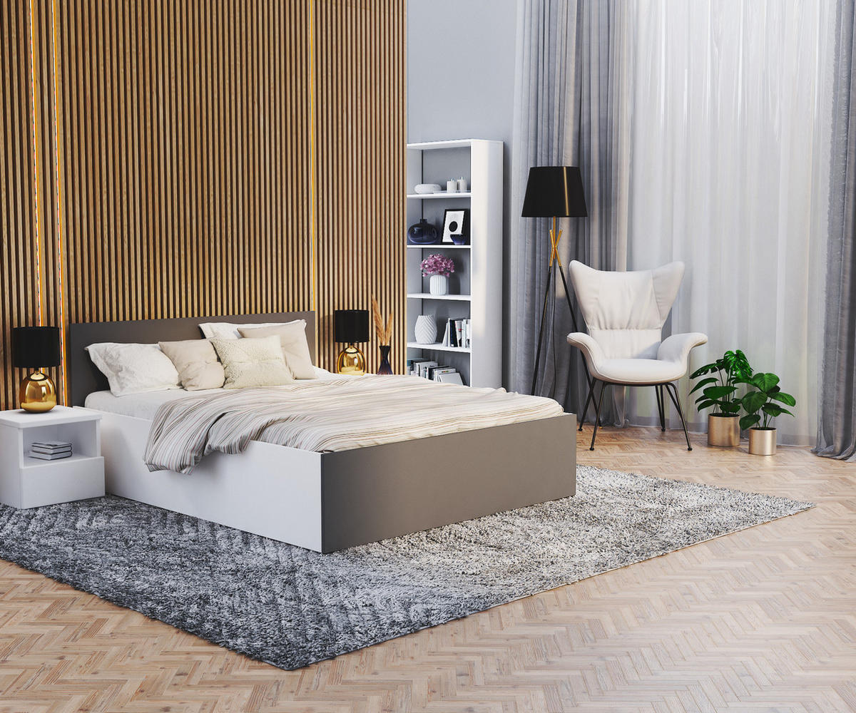 DOPPELBETT mit Bettkasten Ampo 180x200 cm weiß /Grau - Grau, Textil (180/200cm) - Meblito
