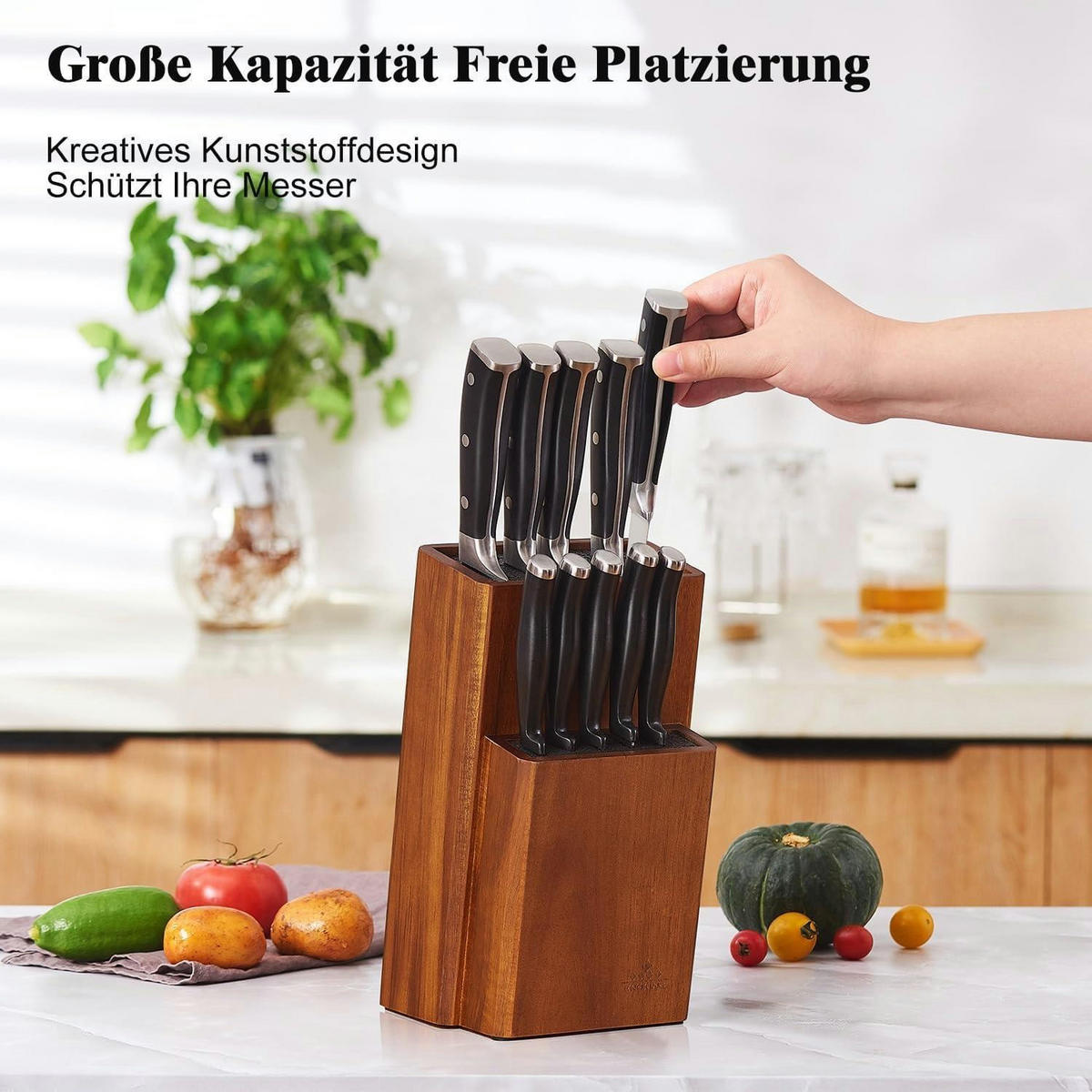 MESSERBLOCK aus Akazienholz mit Kunststoffborsten, 2-stöckig - Braun, Holz (14/26.4/14cm)