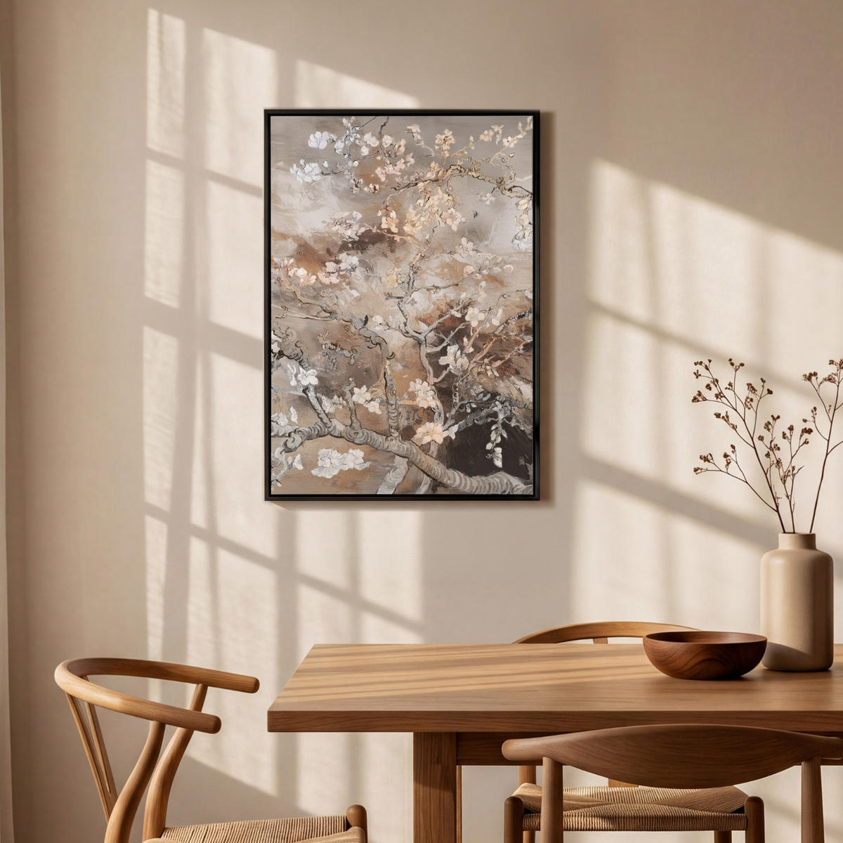 LEINWAND Bilder mit Rahmen - Mandelblüte - Kunst - Van Gogh - Beige - Abstrakt - 60x90 - Braun, Textil (60/90cm) - MuchoWow