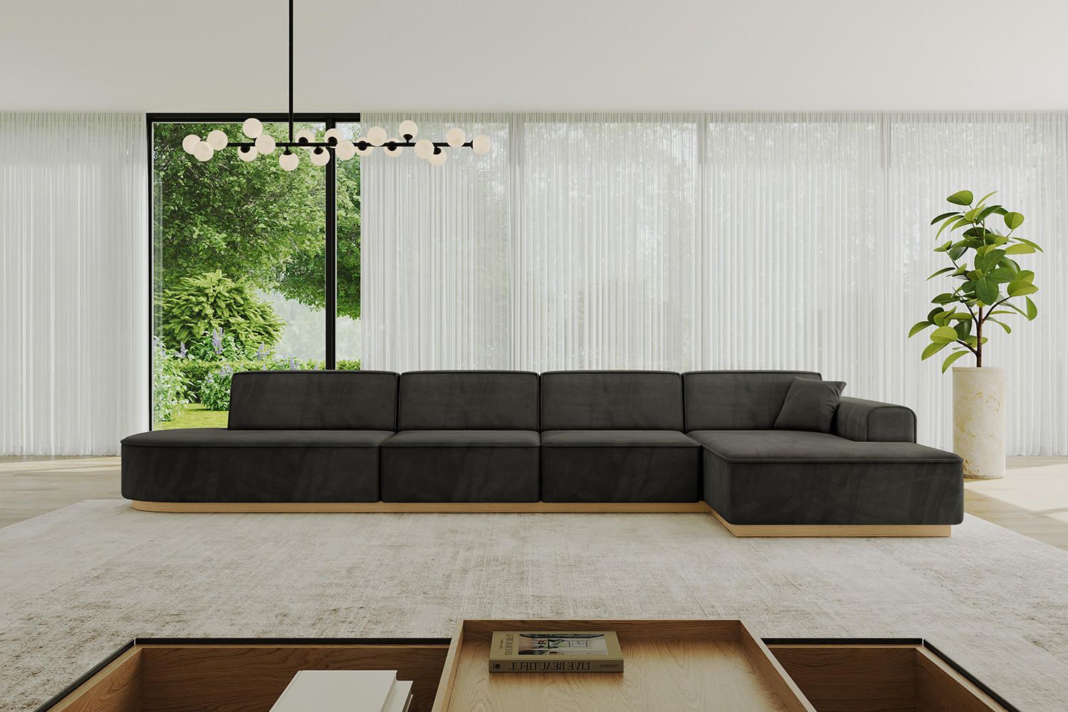 ECKSOFA Ottomane Rechts IREA-L3-v2 - 403x165x81 cm Schwarz - Schwarz, Holzwerkstoff/Textil (403/165cm) - ALTDECOR