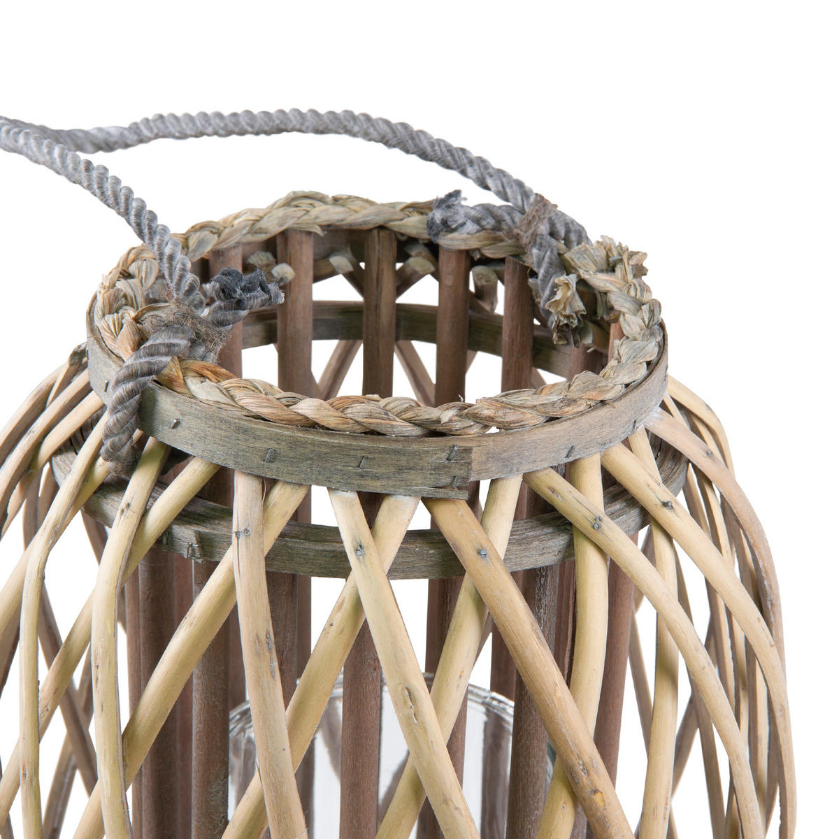 LATERNA Ried 60xØ30 cm přírodní s uchem a skleněnou vložkou - hnědá, přírodní materiály (30/60/30cm) - ECD-Germany