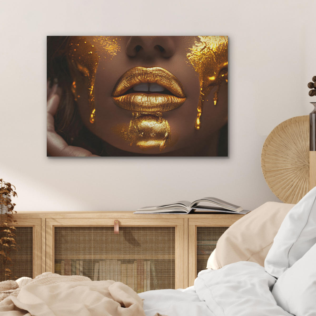 AKUSTIKBILD Frau - Gold - Luxus - Porträt Wanddeko 70x50 cm - Goldfarben, Kunststoff (70/50/0.9cm) - MuchoWow