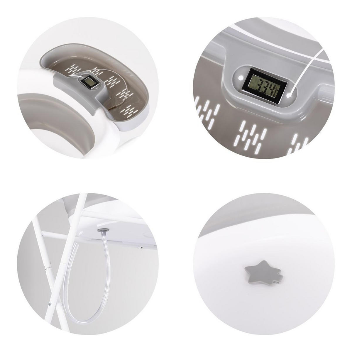 BABYBADEWANNE-SET Slim Ständer grau 90 cm, Ablage, klappbar, Thermometer - Grau, Kunststoff (56/86cm) - Chipolino