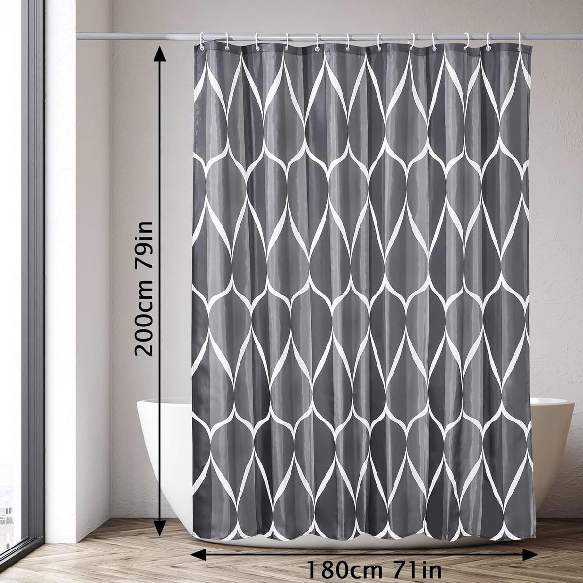 DUSCHVORHANG Schwarz Polyester wasserdicht maschinenwaschbar Badezimmer mit Haken - Multicolor, Textil (180/200cm) - MCBOSON