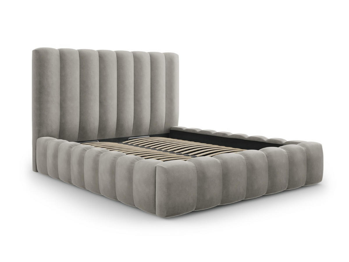 BETT mit Bettkasten und Kopfteil Kelp aus Samt hellgrau 160x200cm - Hellgrau, Textil (160/200cm) - Micadoni