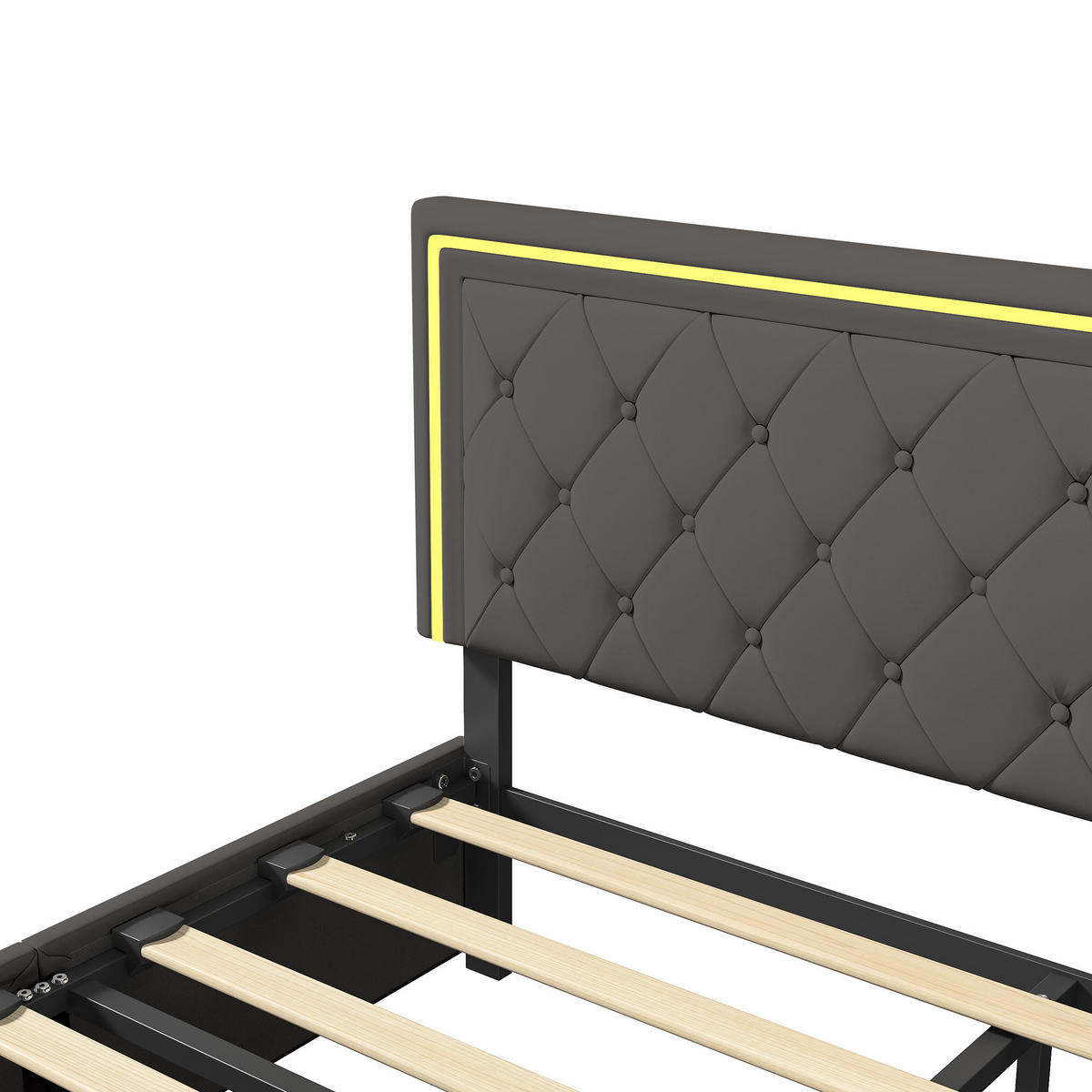 POLSTERBETT 140x200 cm LED 4 Schubladen PU Leder grau - Grau, Holz (140/200cm) - LEBENLANG