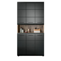 HOCHSCHRANK schwarz matt, Eiche, Badschrank Mehrzweckschrank 6-türig 90 x 185 cm - Eichefarben/Schwarz, Holzwerkstoff/Kunststoff (90/185/30cm) - Inn.Furn
