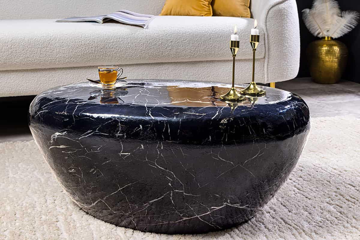COUCHTISCH STONE Marmor oval Schwarz|Weiß 75cm - Goldfarben/Schwarz, Metall (52/75/34cm) - riess-ambiente