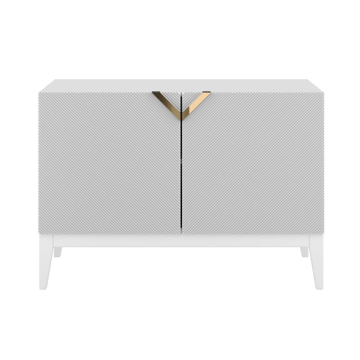 SIDEBOARD Demi 2D Long, Weiß-Gold, Mit Gefrästen Fronten, Massive Buche - Weiß, Holz/Holzwerkstoff (100.5/70/42cm) - Visby