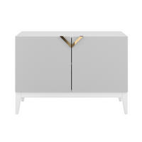 SIDEBOARD Demi 2D Long, Weiß-Gold, Mit Gefrästen Fronten, Massive Buche - Weiß, Holz/Holzwerkstoff (100.5/70/42cm) - Visby