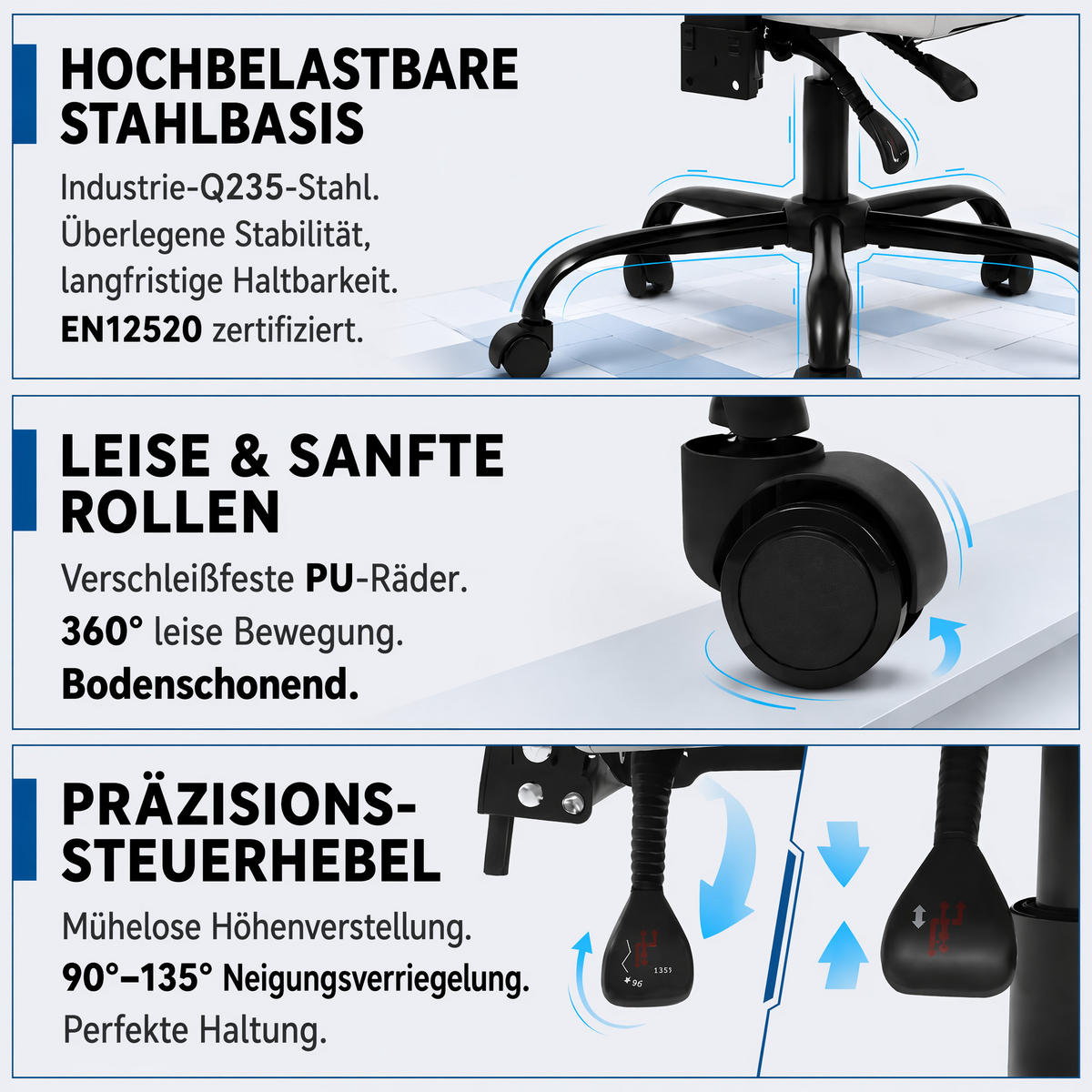 GAMING-STUHL weiß mit Rautensteppung, Fußstütze, Nacken- und Lendenkissen, höhenverstellbar - Weiß, Leder (54/124/62cm) - BRILVERDE