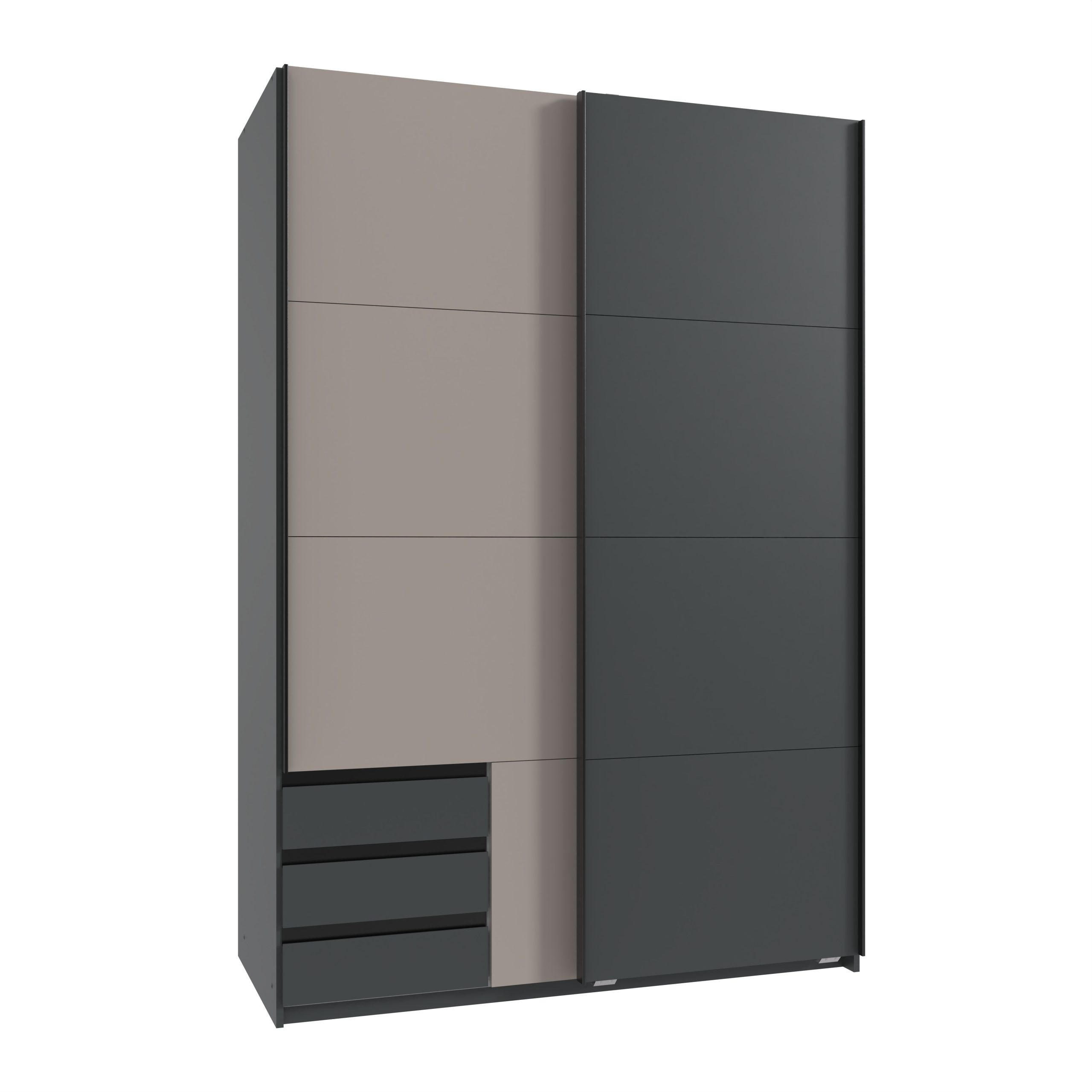 KLEIDERSCHRANK Emden in Graphit mit Saharagrau - Schwebetürenschrank Breite 135 cm ohne Spiegel - Grau, Holzwerkstoff (135/198/65cm)