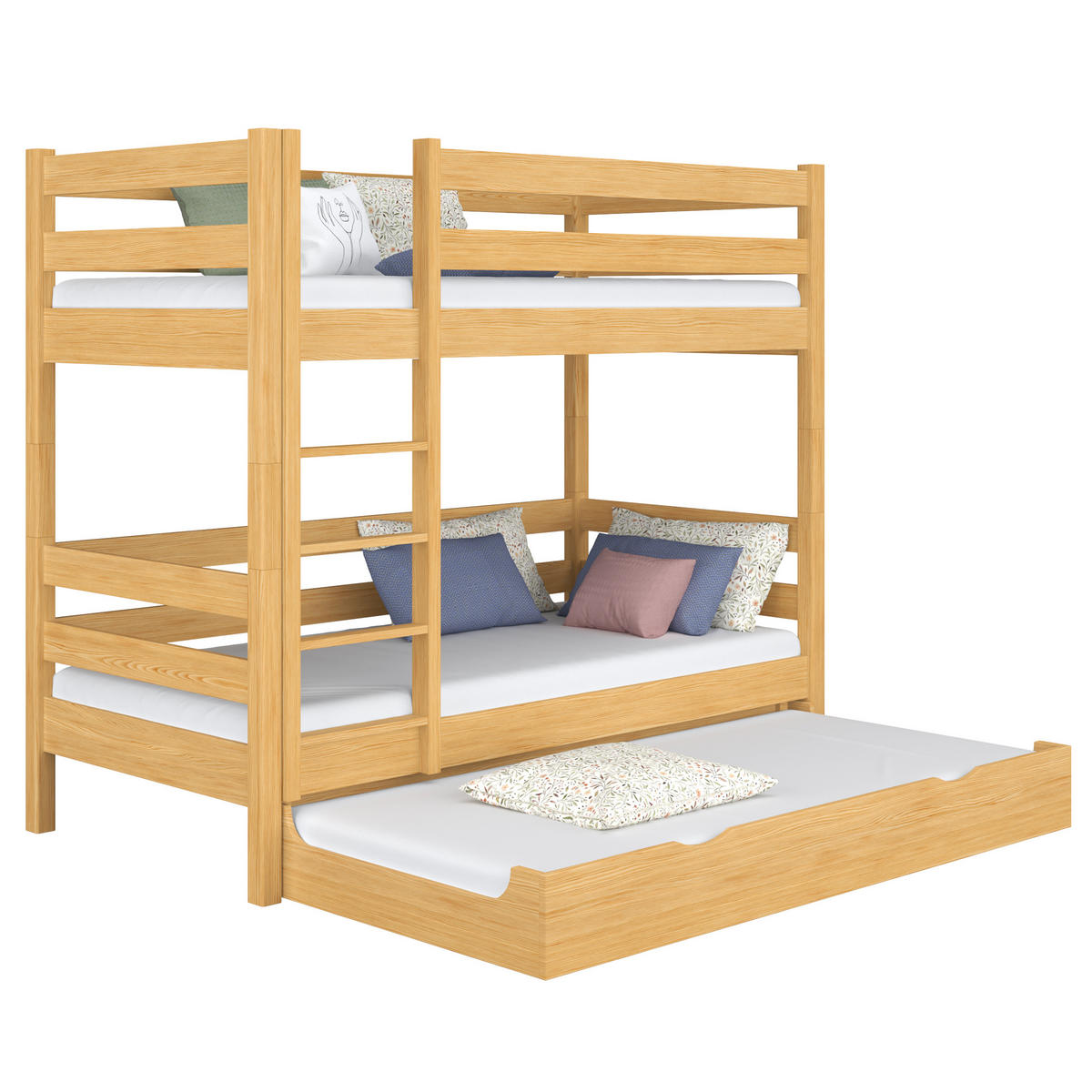 ETAGENBETT N01 mit Matratzenschublade Naturkiefer 90/180 - Hellbraun/Braun, Naturmaterialien/Holz (90/180cm) - N-Wood