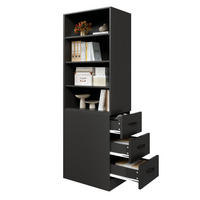 HIGHBOARD 60/38/180 cm in Schwarz mit Seitenschubladen und verstellbaren Böden - Schwarz, Holzwerkstoff (60/180/38cm) - Flora Grace