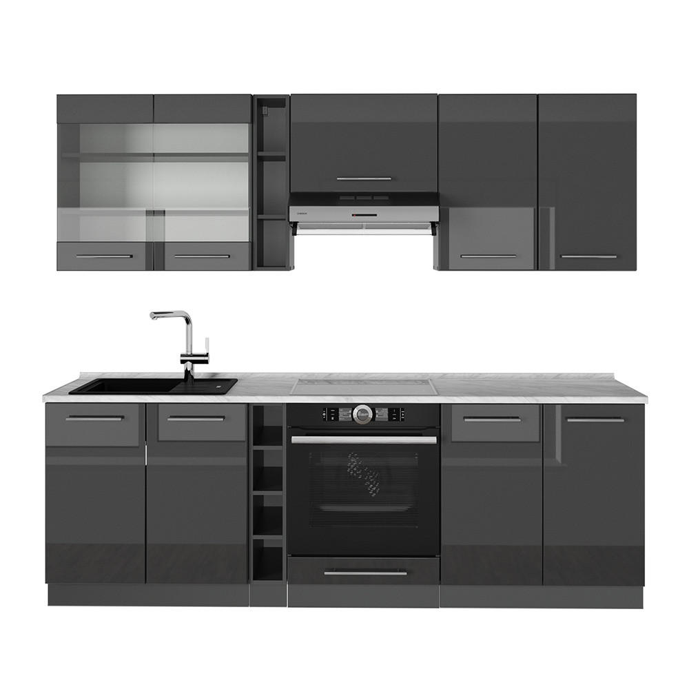 Vicco KUCHYŇSKÝ KOUT Fame-Line Antracitový vysoký lesk 235 cm , PD Mramor