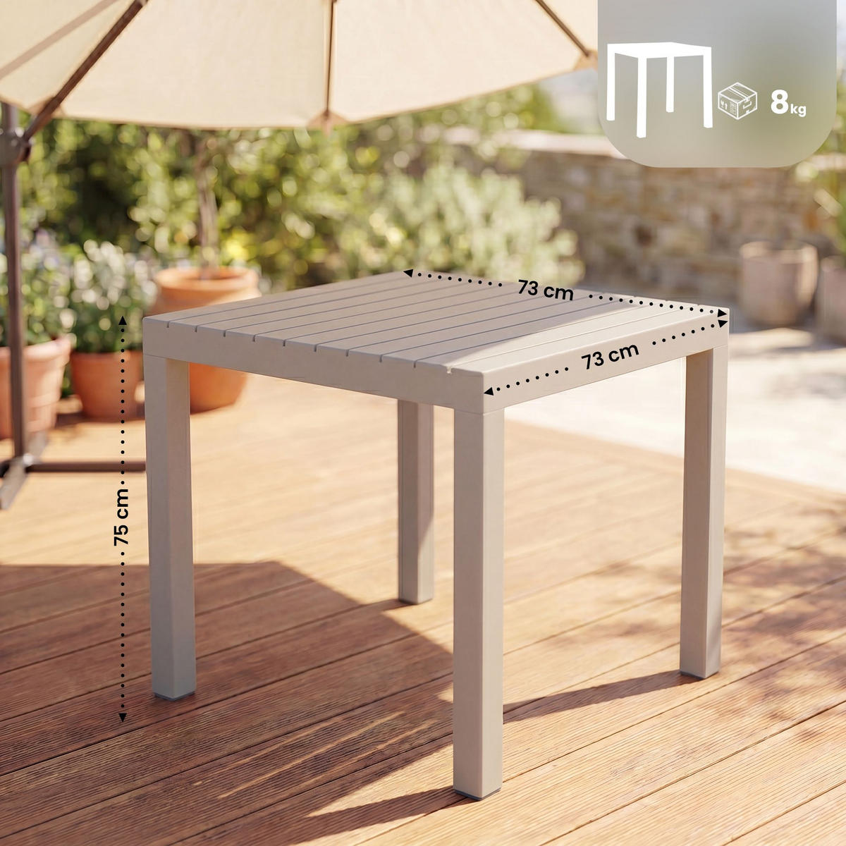 GARTENTISCH eckig 73/73/75 cm Kunststoff Taupe - Taupe, Kunststoff (73/73/75cm) - CLP