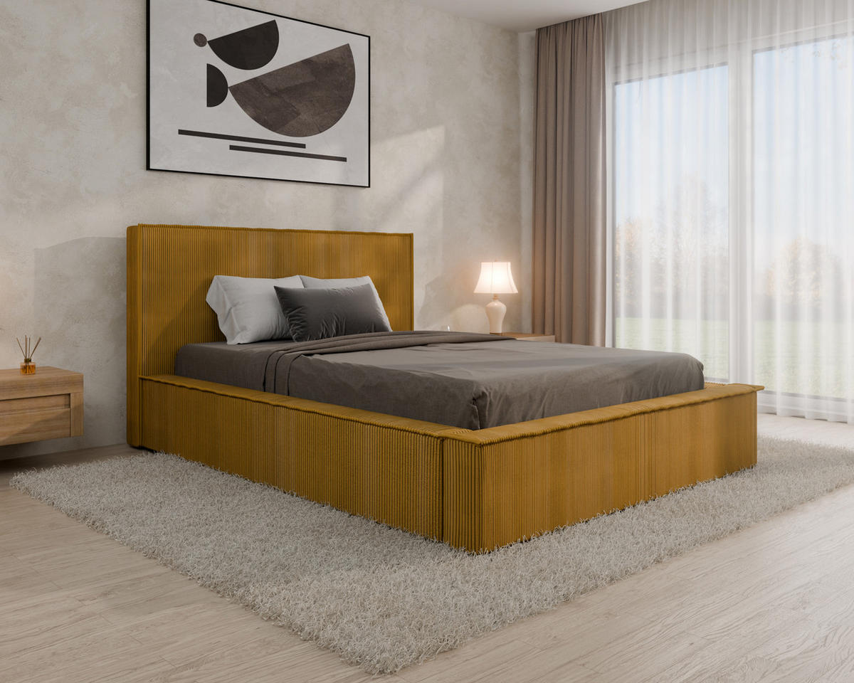 POLSTERBETT SANA 140x200cm, ohne Matratze, Currygelb - Currygelb, Holz (140/200cm) - Homesy