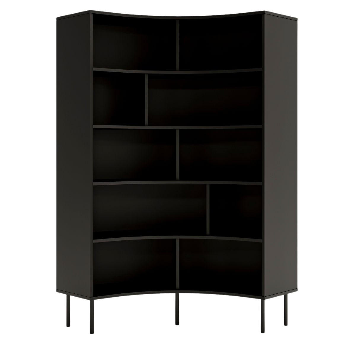 BÜCHERREGAL Horn, Schwarz, Bogenform, 10 Fächern - Schwarz, Holzwerkstoff/Metall (100/181/32cm) - Skandica