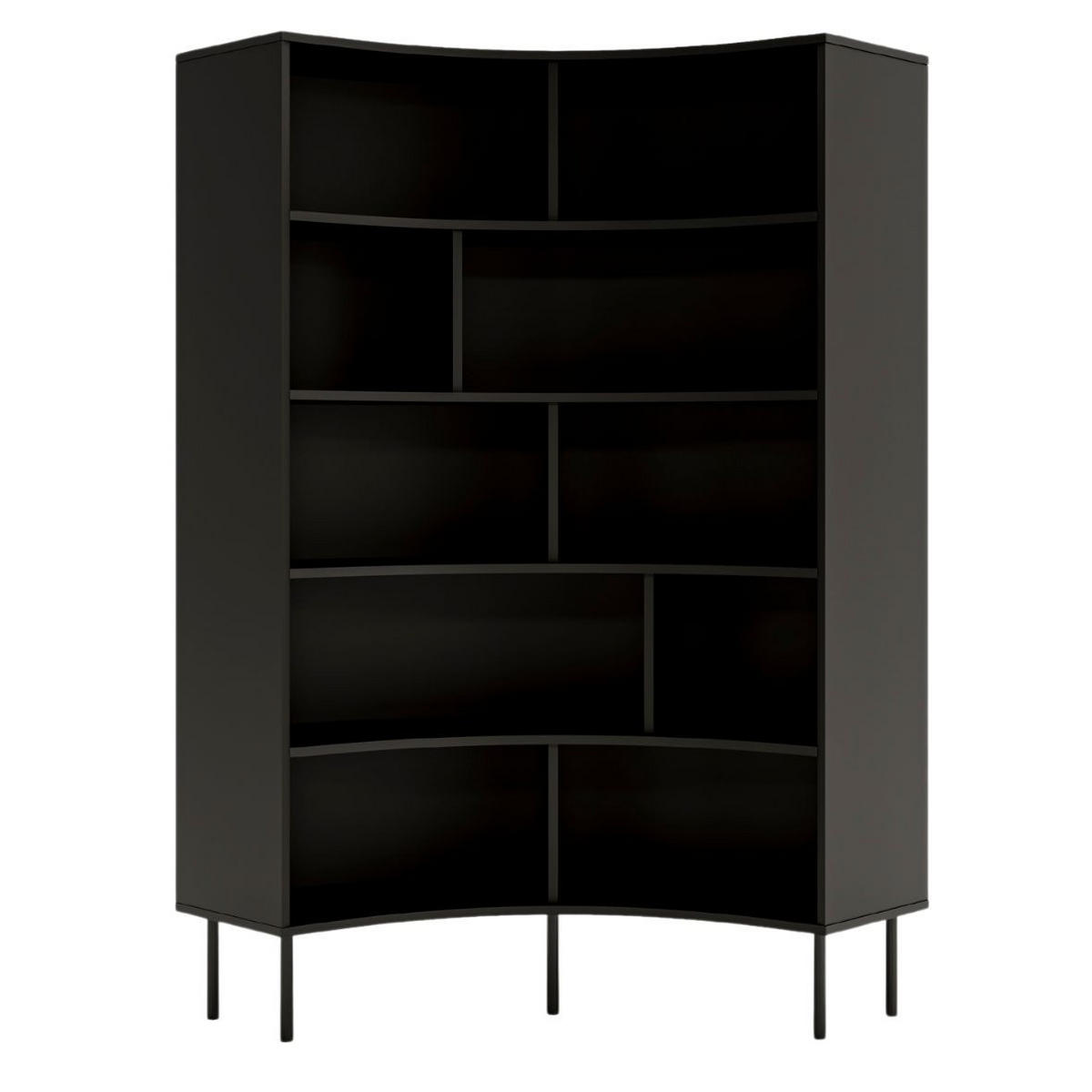 BÜCHERREGAL Horn, Schwarz, Bogenform, 10 Fächern - Schwarz, Holzwerkstoff/Metall (100/181/32cm) - Skandica