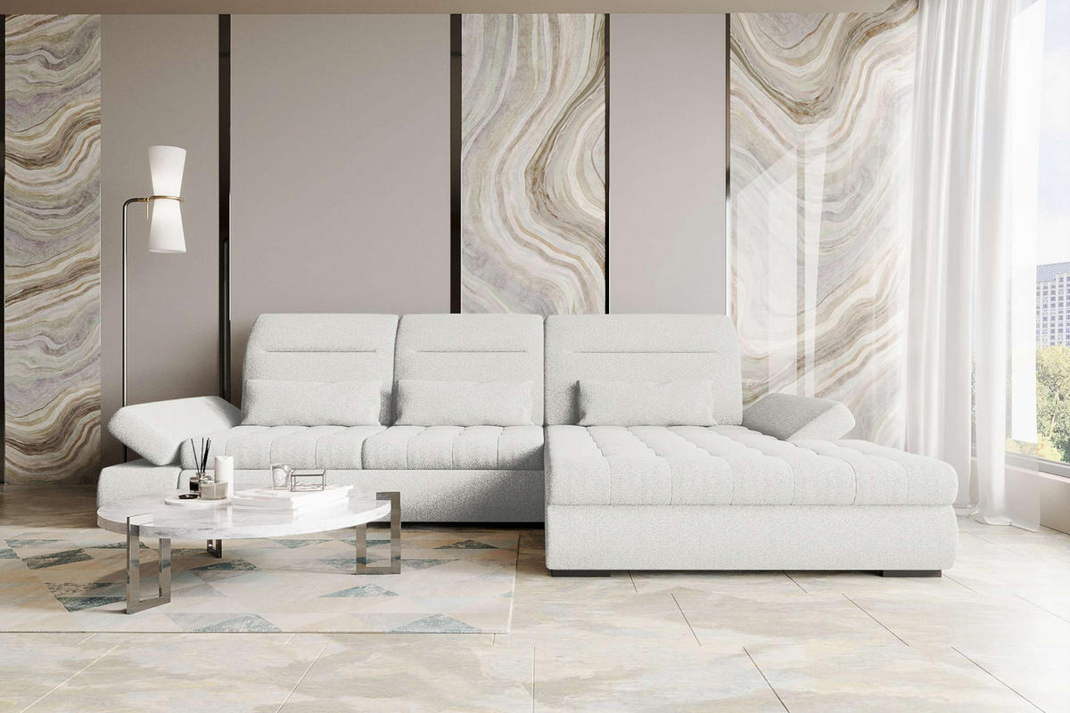 ECKSOFA Toscana Plus Strukturstoff inkl. Schlaffunktion - Creme, Textil (300/179cm) - 99rooms