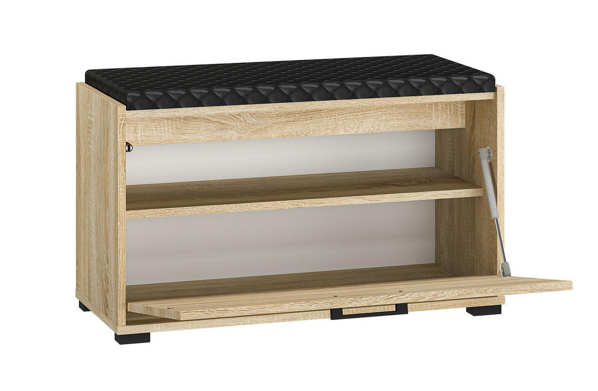 SCHUHBANK Caro Sonoma Eiche hell / schwarz 80 / 34 / 48cm - Schwarz/Braun, Holz/Holzwerkstoff (80/48/34cm) - Feldmann-Wohnen