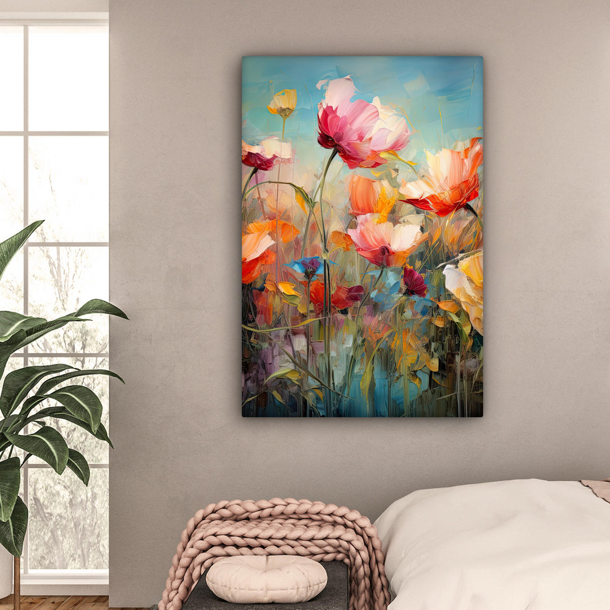 LEINWANDBILD Blumen - Aquarell - Kunst - Botanisch - Natur Deko XXL 80x120 cm - Orange, Textil (80/120cm) - MuchoWow