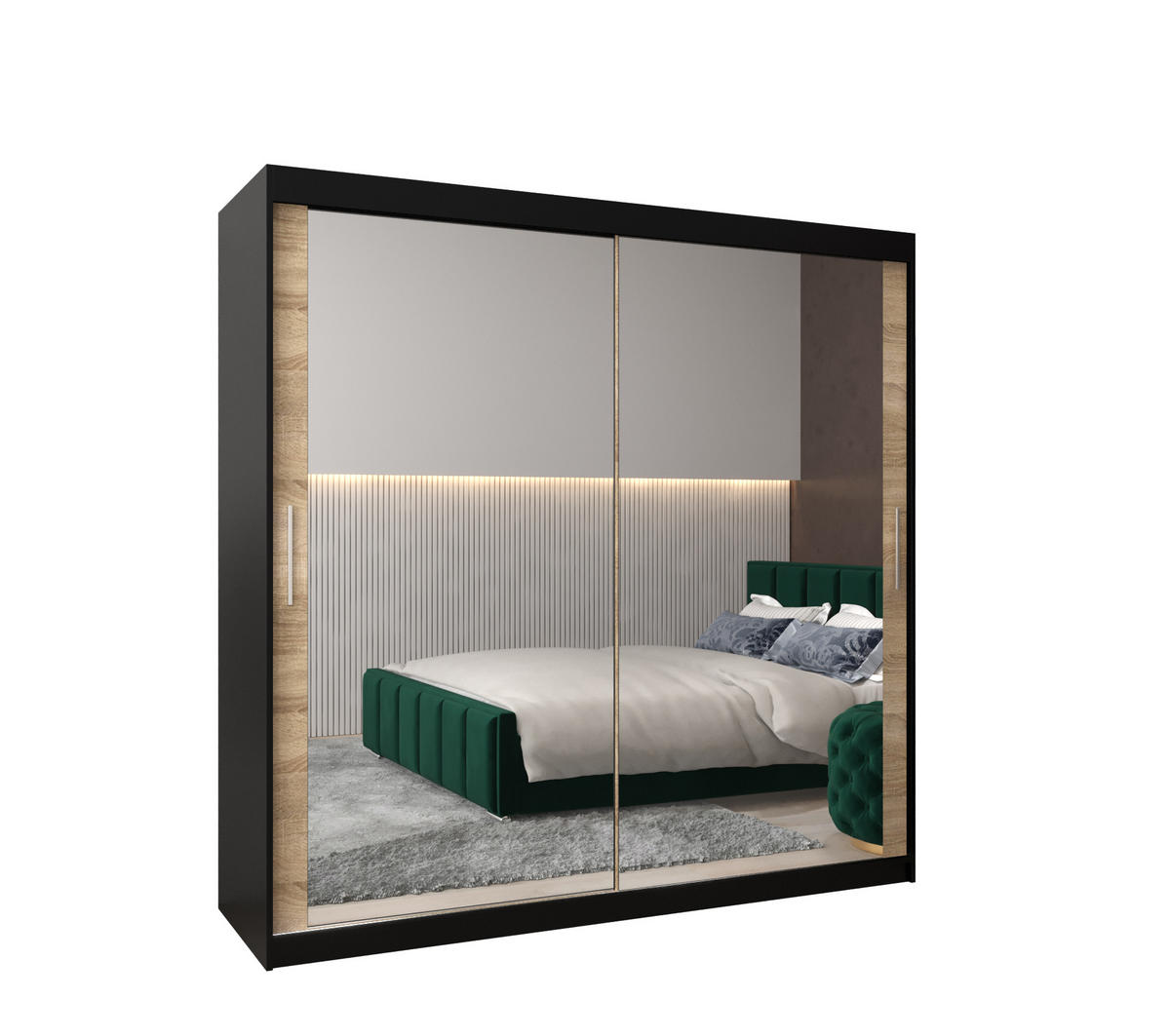 SCHWEBETÜRENSCHRANK 200/200/62 2-türig - Silberfarben/Schwarz, Holz/Kunststoff (200/200/62cm) - Abiks Möbel