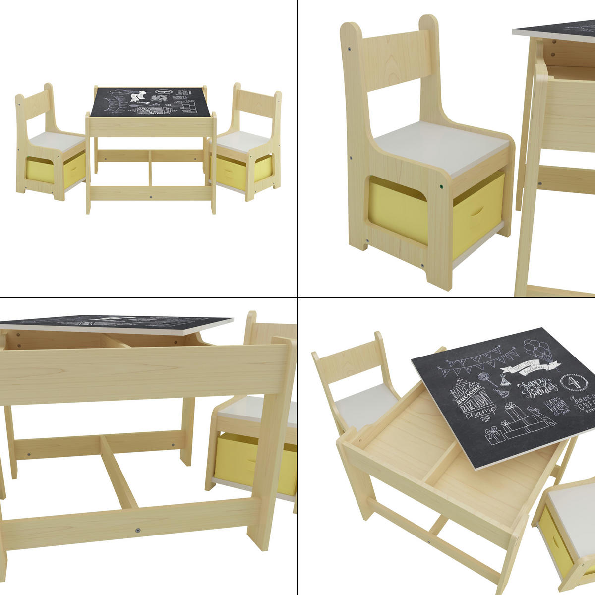 KINDERSITZGRUPPE 3 TLG. Irixoa - Dunkelgrau/Weiß, Holzwerkstoff (60.5/48/62.5cm) - [en.casa]