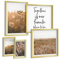 BILDER SET 5er Set - 50x50 cm & 20x30 cm & 40x60 cm Goldrahmen - Landschaftsgrasblumen Wärme - Goldfarben, Kunststoff (40/60cm) - TULUP