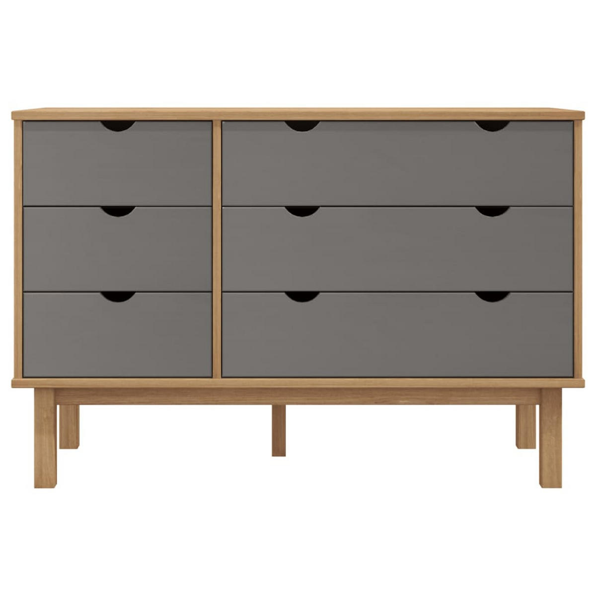 SCHUBLADENSCHRANK OTTA BRAUN & GRAU 111X43X73,5 CM MASSIVHOLZ - Grau, Holz (111/73.5/43cm) - vidaXL