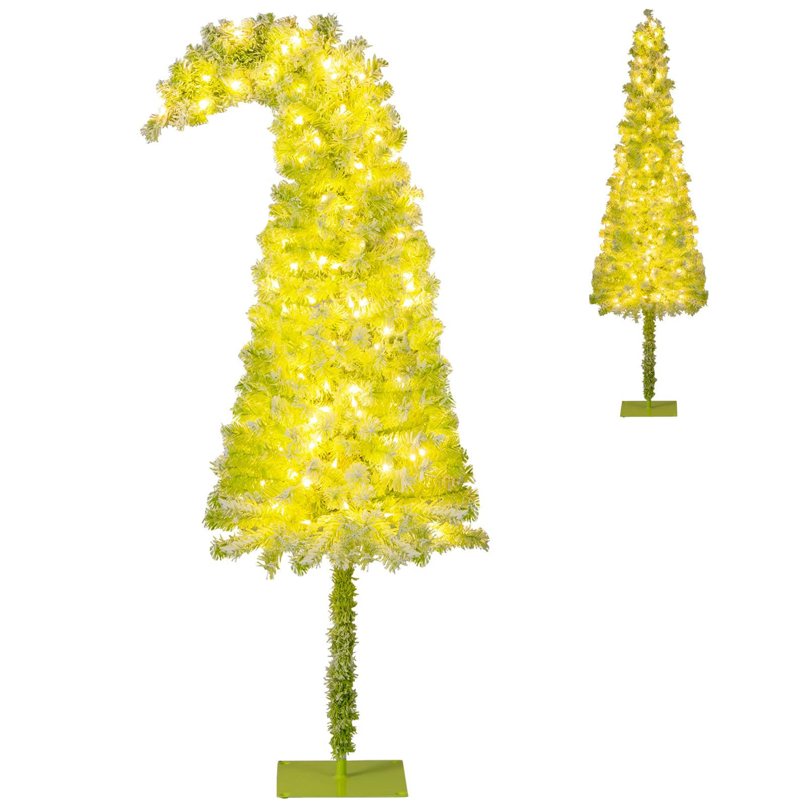 WEIHNACHTSBAUM mit 8 Lichtmodi Beleuchtung und Schnee biegbarer Spitze 180 cm grün - Grün, Metall (180cm) - COSTWAY