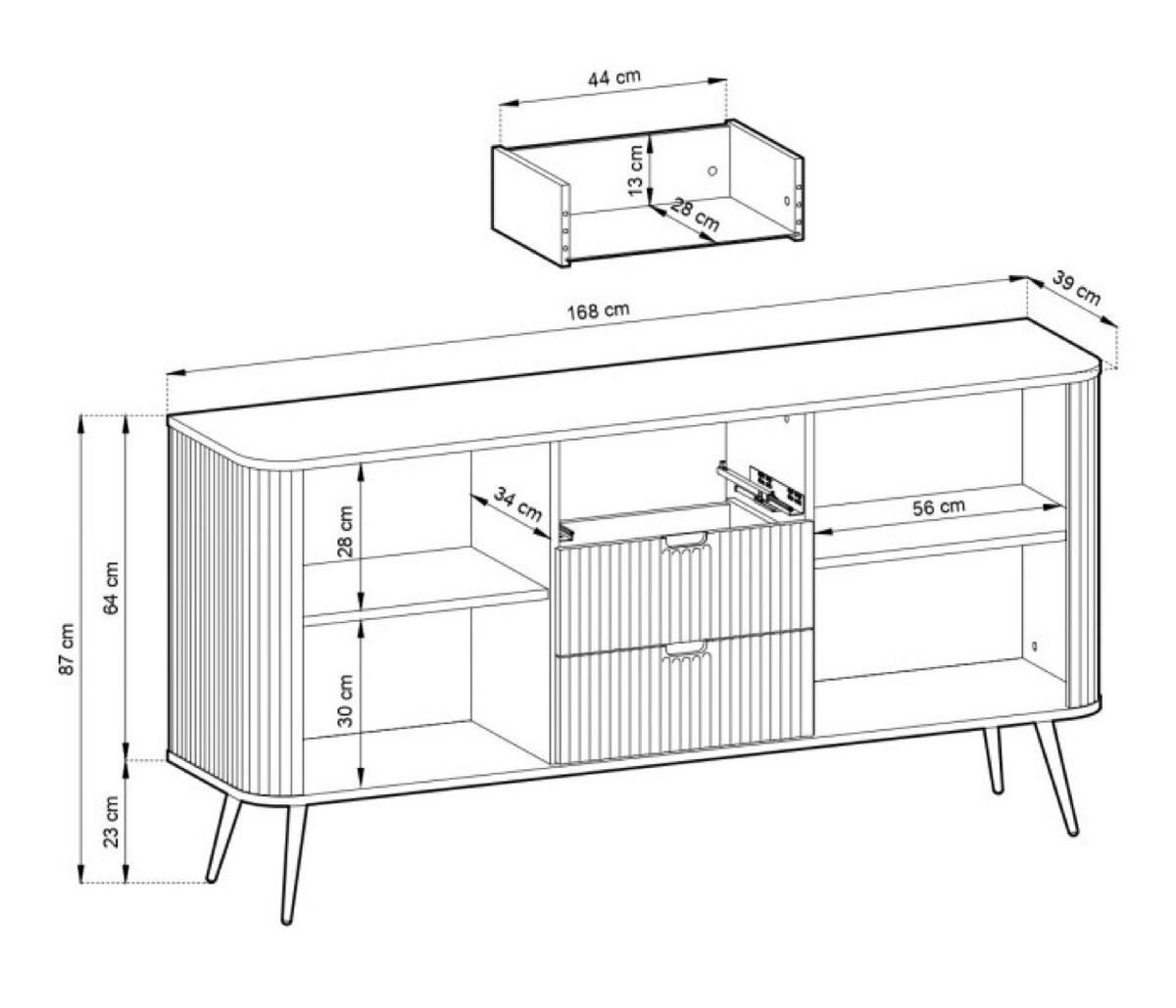 SIDEBOARD Schwarz Zoja Frezierte Oberfläche KSZ168 - Schwarz, Holzwerkstoff (168/87/39cm) - Sepro Meble