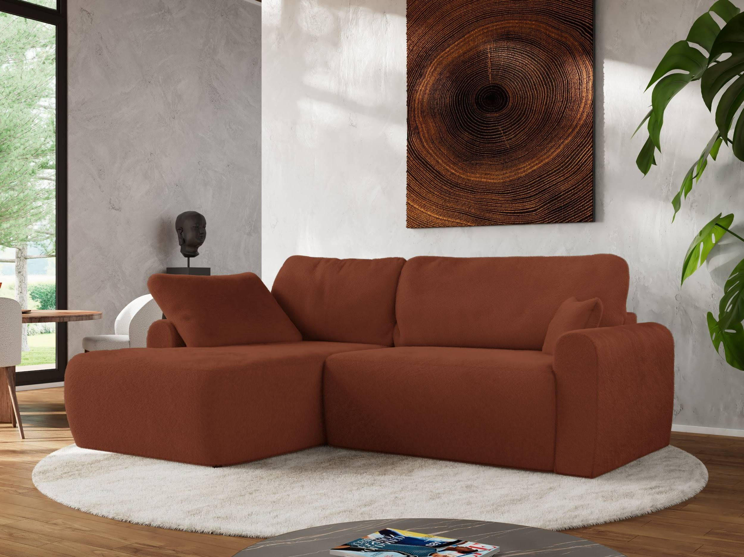 ECKSCHLAFSOFA CUBO L Orange Plüsch - links - Schwarz/Orange, Kunststoff/Textil (273/187cm) - MKS