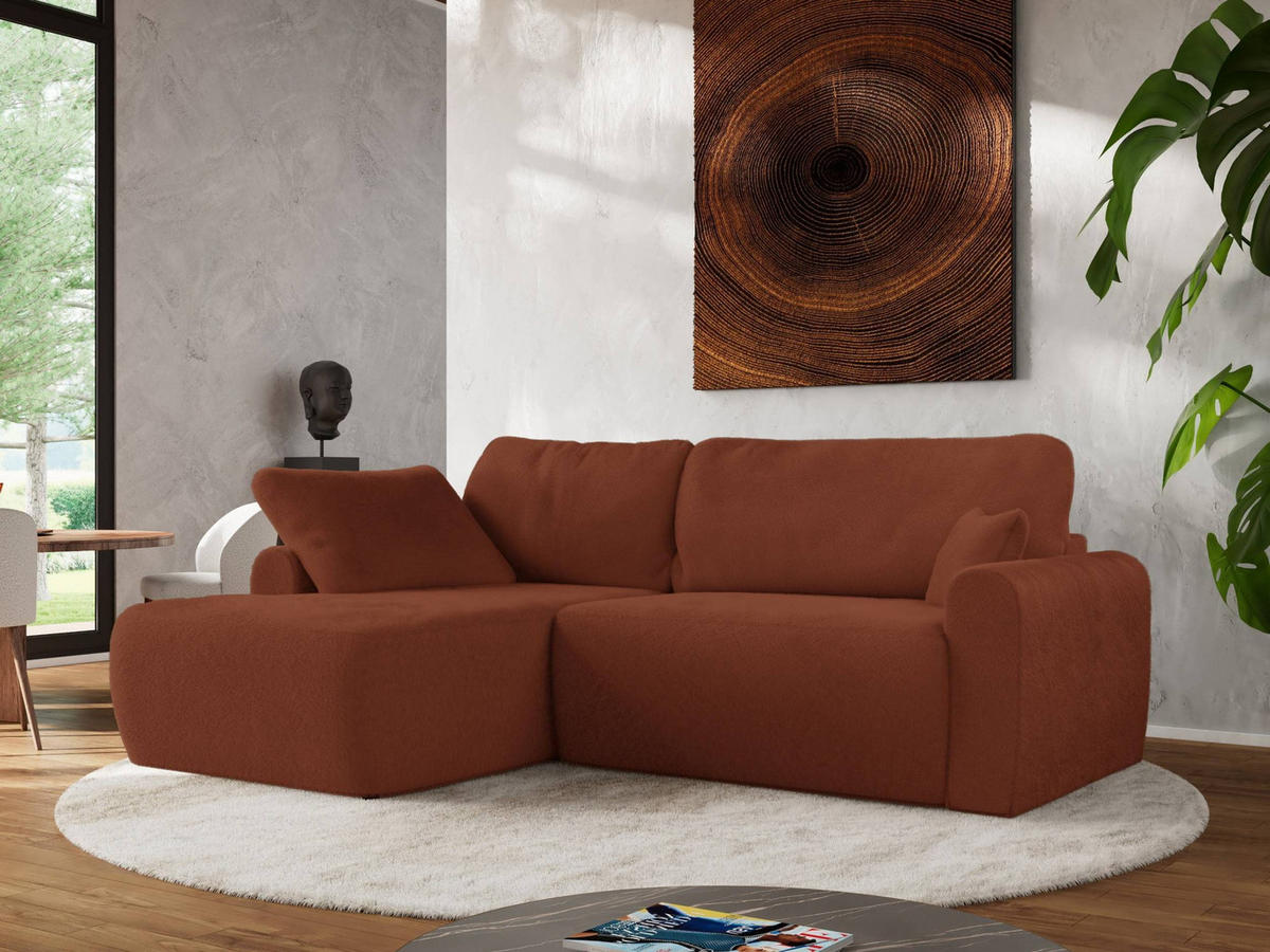 ECKSCHLAFSOFA CUBO L Orange Plüsch - links - Schwarz/Orange, Kunststoff/Textil (273/187cm) - MKS