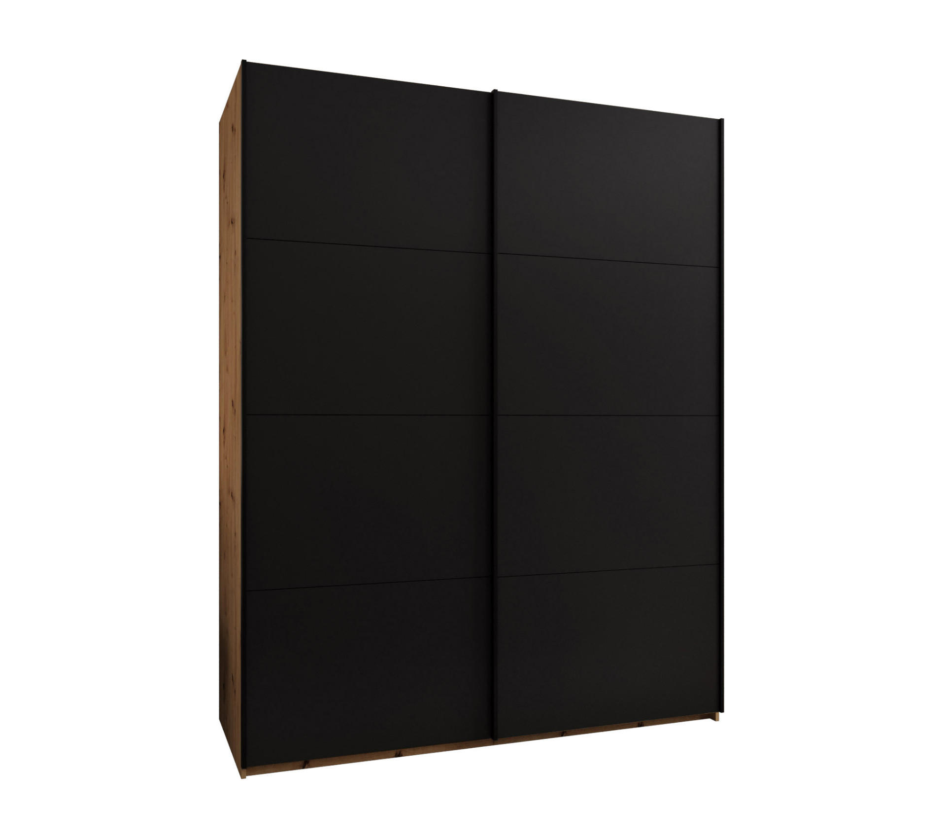 Abiks Möbel Schwebetürenschrank Eiche Artisan, Schwarz, Schwarz 200x245x64 cm