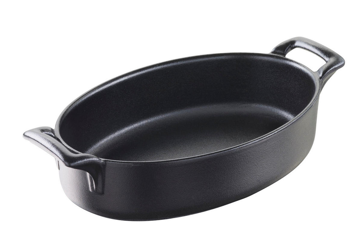 AUFLAUFFORM 40 cl OVAL TIEF Gusseisenoptik - Schwarz, Keramik (18/12/4.5cm) - Revol Porcelaine France