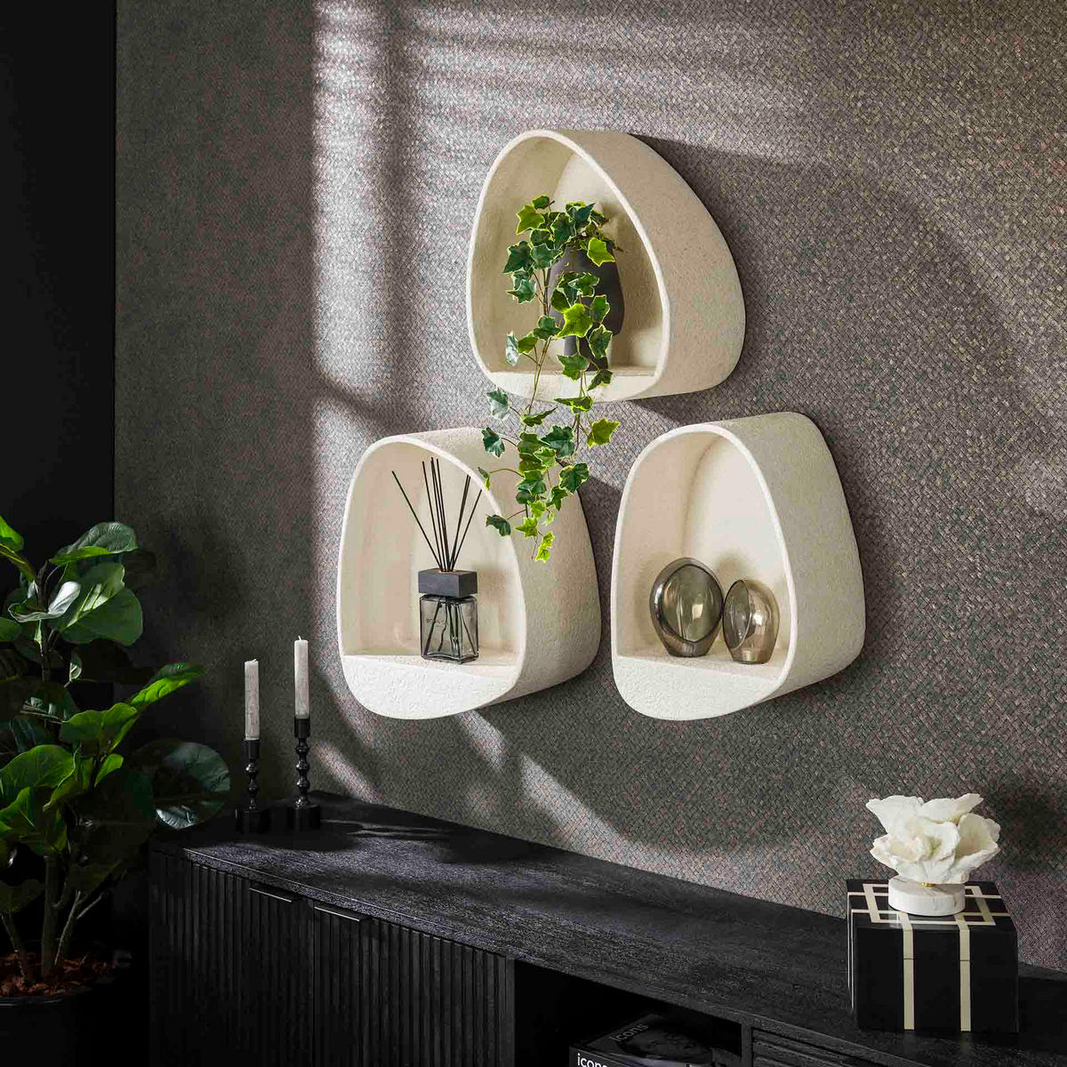 WANDREGAL Stobe Weiß 21/34/46 cm - Weiß, Stein (34/46/21cm) - Hoyz Collection