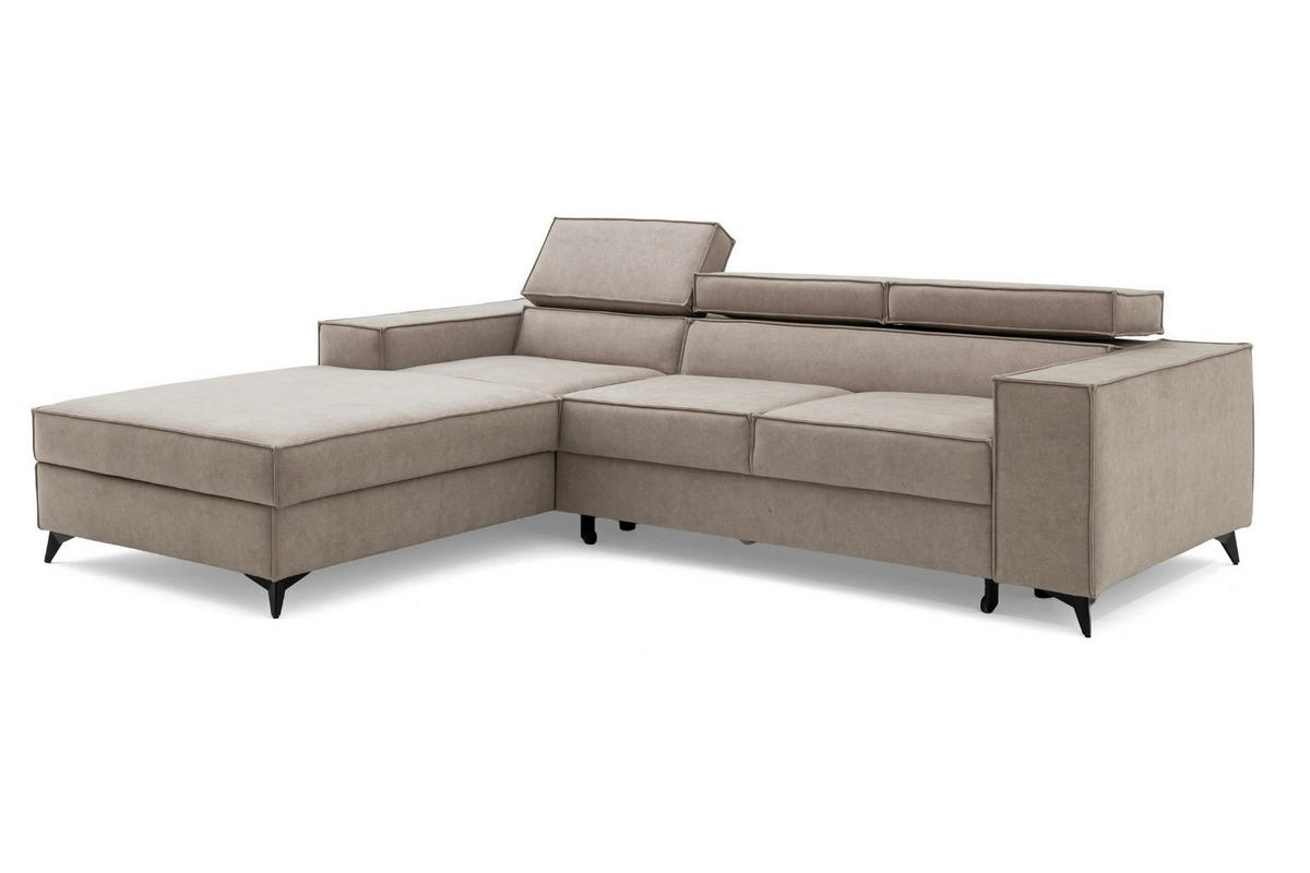 ECKSOFA PURE S Links mit Schlaffunktion 127x215 Velours Creme - Creme/Schwarz, Holz/Textil (281/204cm) - Muffo