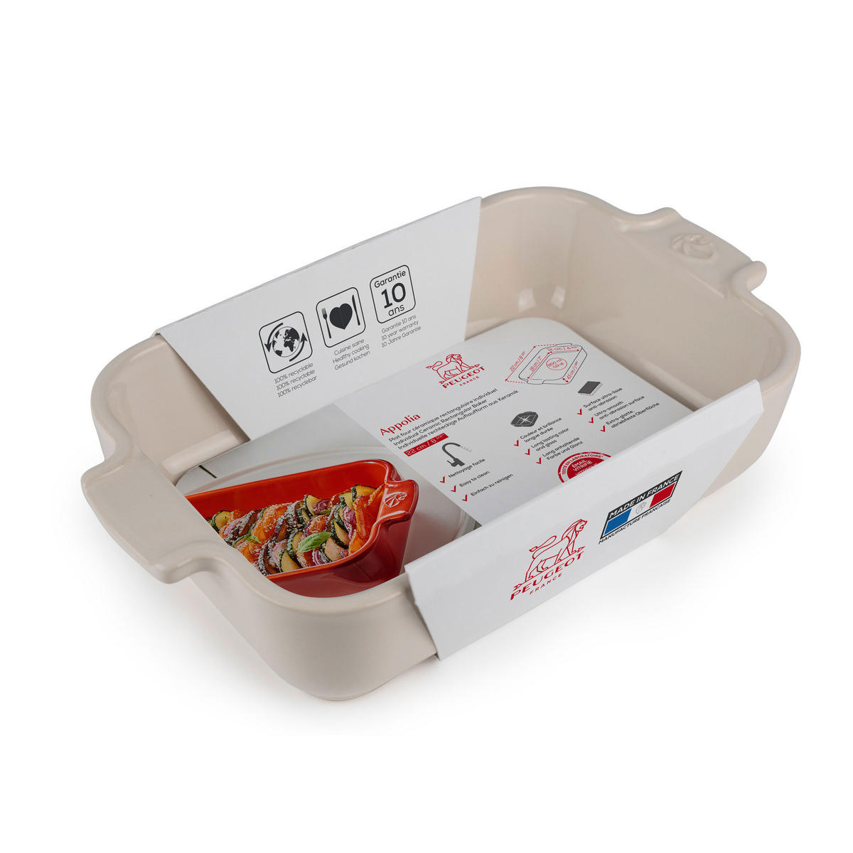 AUFLAUFFORM Keramik Appolia 22cm Rechteckig Ecru Spülmaschinenfest - Weiß, Keramik (13/22/5.1cm) - PEUGEOT